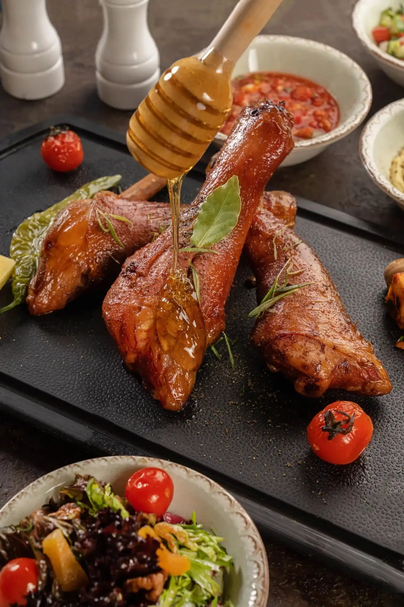 Smoked halal lamb being finished with honey at Meat Moot